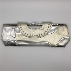Silver evening clutch bag